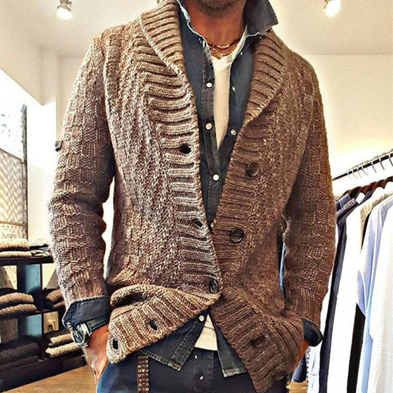 Męski sweter z dzianiny w stylu vintage | Marynarka z klapami