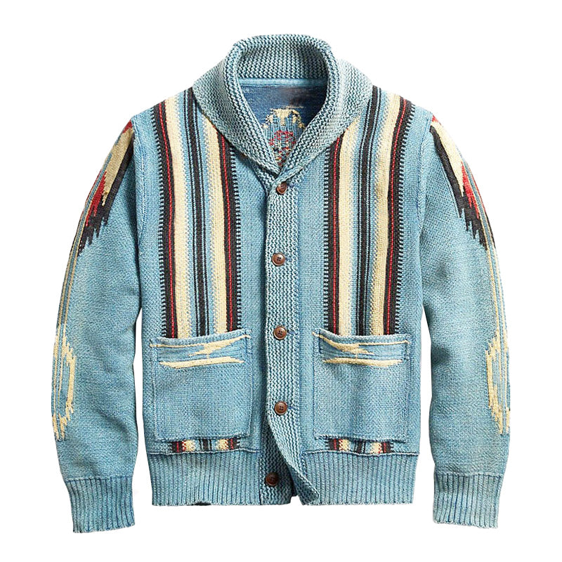 Męski sweter z dzianiny w stylu vintage | Klapy żakardowe