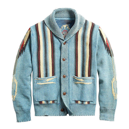 Męski sweter z dzianiny w stylu vintage | Klapy żakardowe