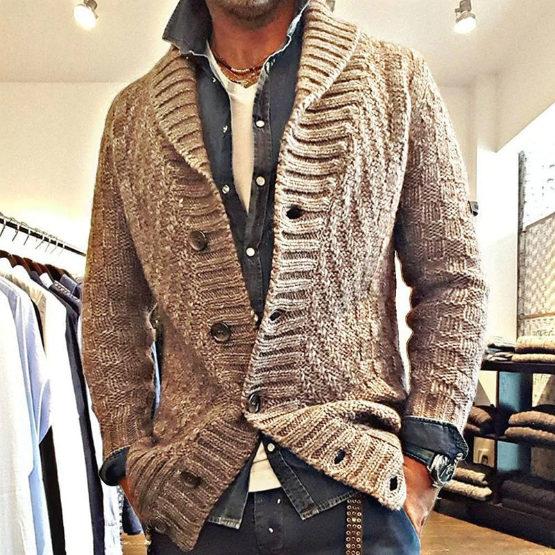 Męski sweter z dzianiny w stylu vintage | Marynarka z klapami