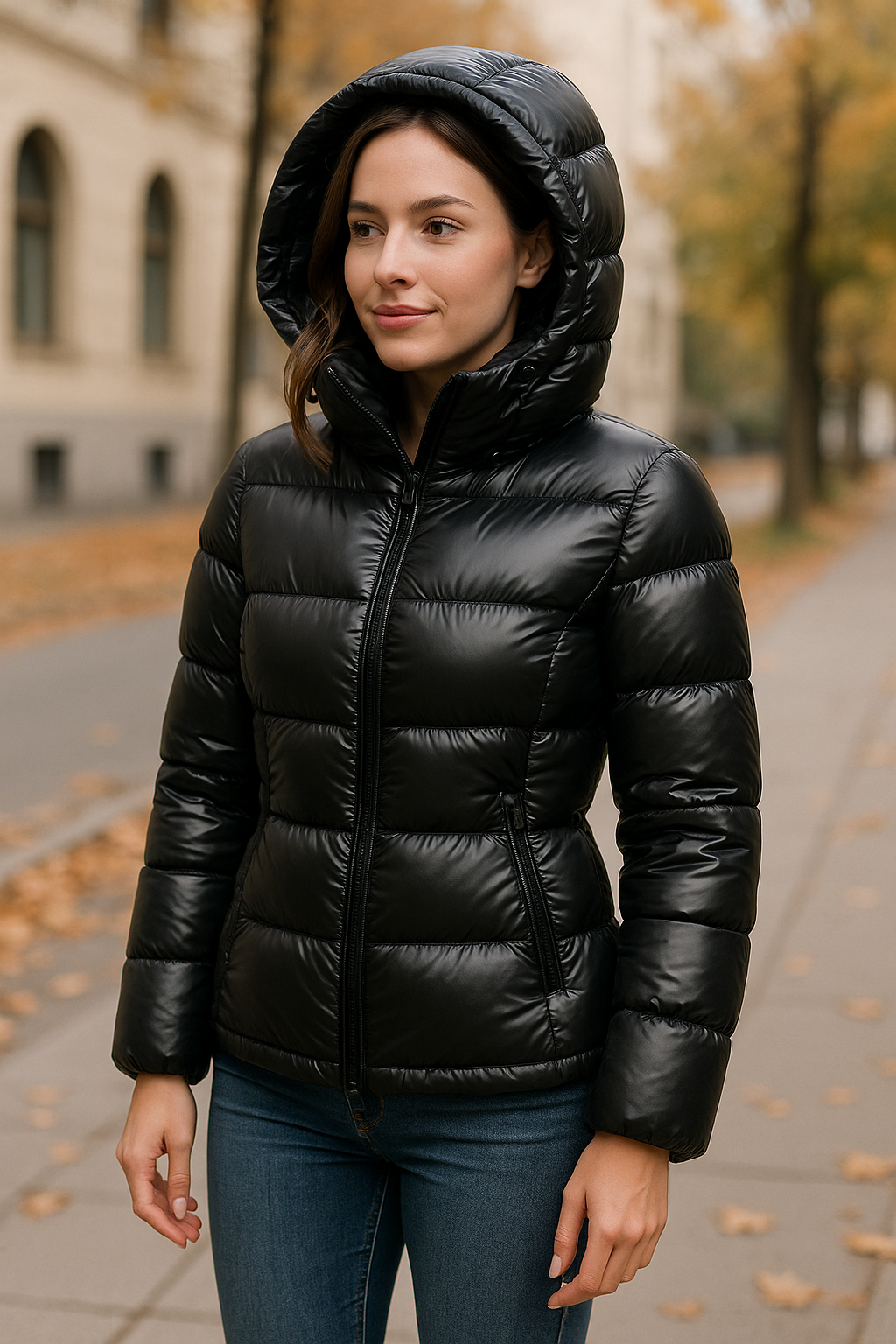 Kurtka puchowa damska - Kaptur i zwężany krój