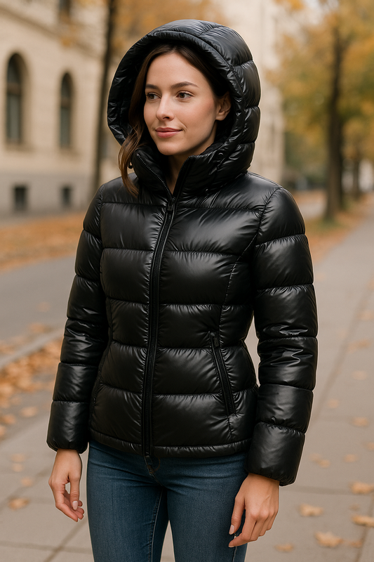 Kurtka puchowa damska - Kaptur i zwężany krój