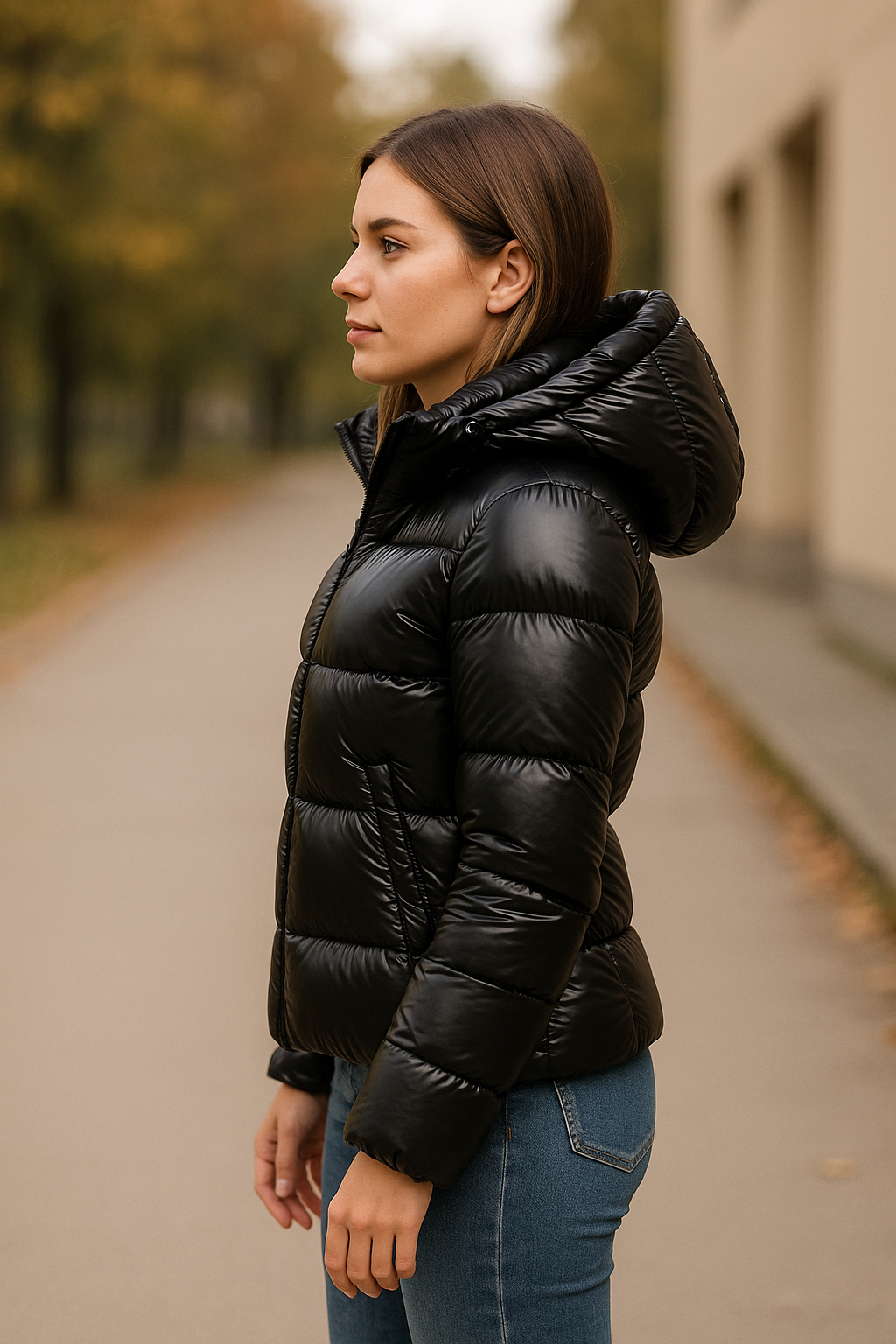 Kurtka puchowa damska - Kaptur i zwężany krój