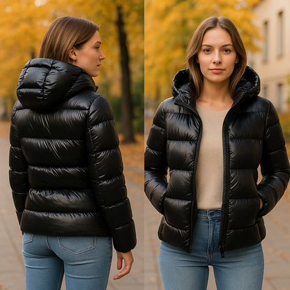 Kurtka puchowa damska - Kaptur i zwężany krój