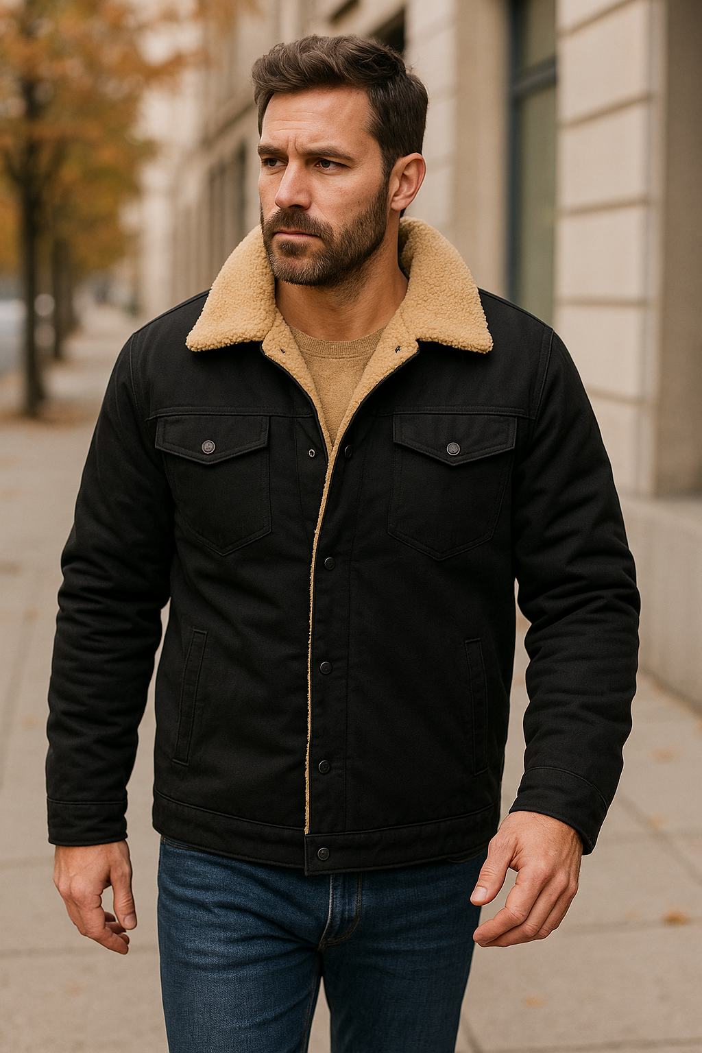Męska kurtka z podszewką – model Sherpa z kieszeniami