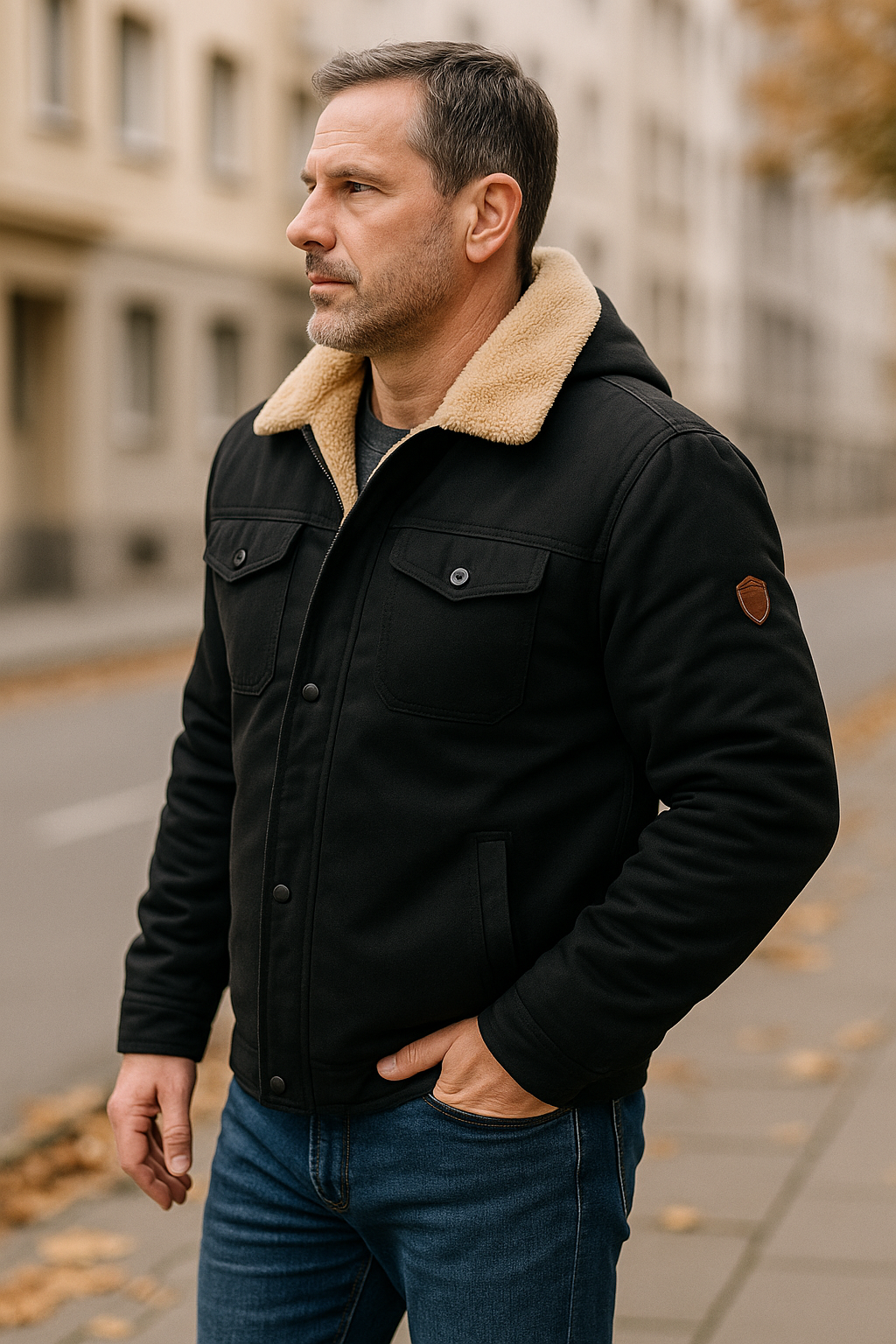 Męska kurtka z podszewką – model Sherpa z kieszeniami