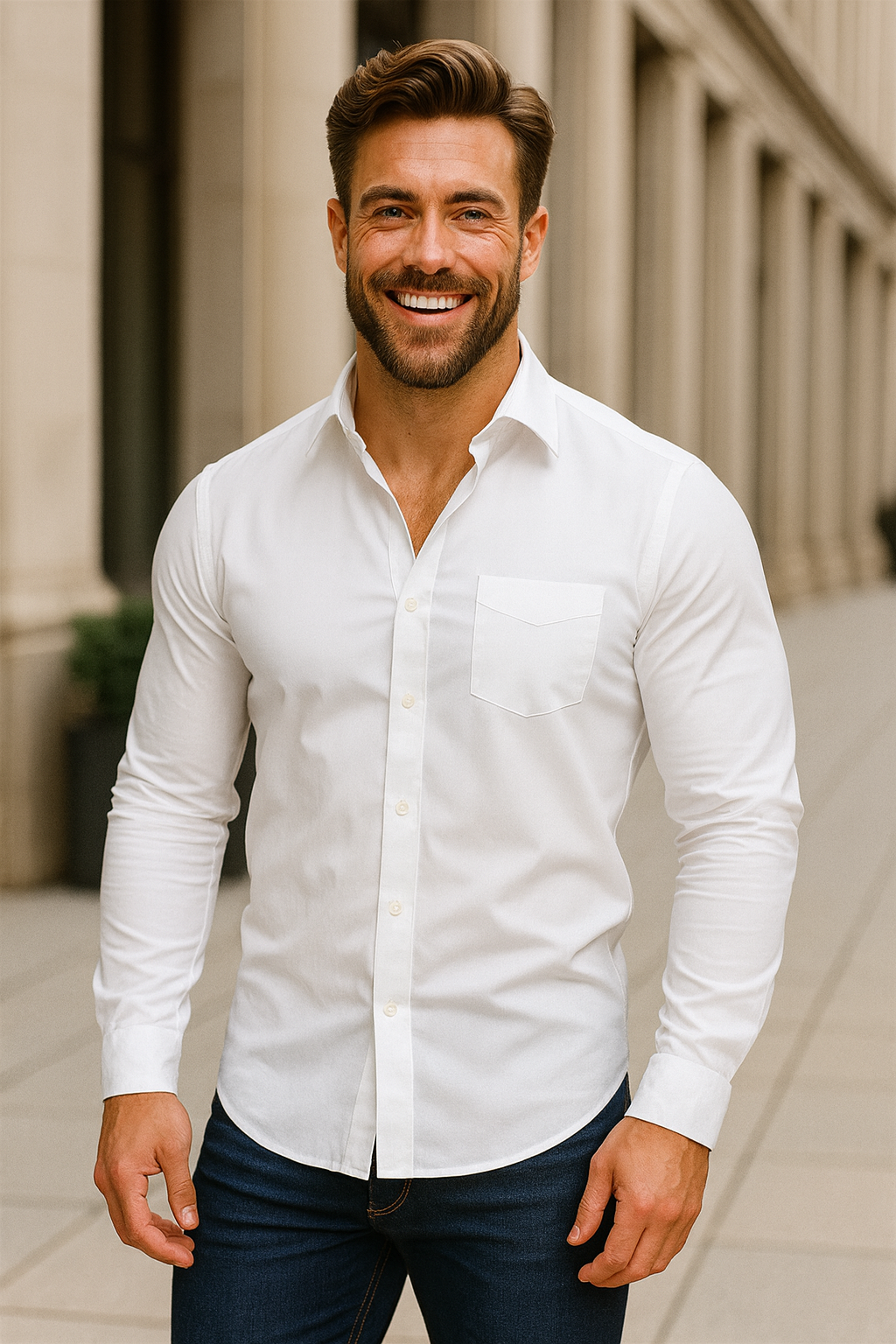 Męska Koszula z Długim Rękawem – Klasyczny Dopasowany Krój