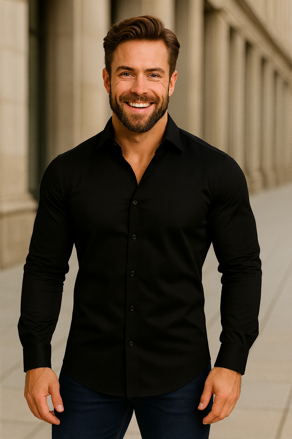 Męska Koszula z Długim Rękawem – Klasyczny Dopasowany Krój