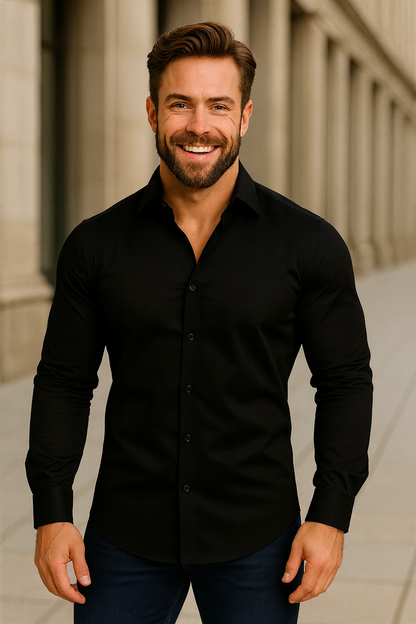 Męska Koszula z Długim Rękawem – Klasyczny Dopasowany Krój