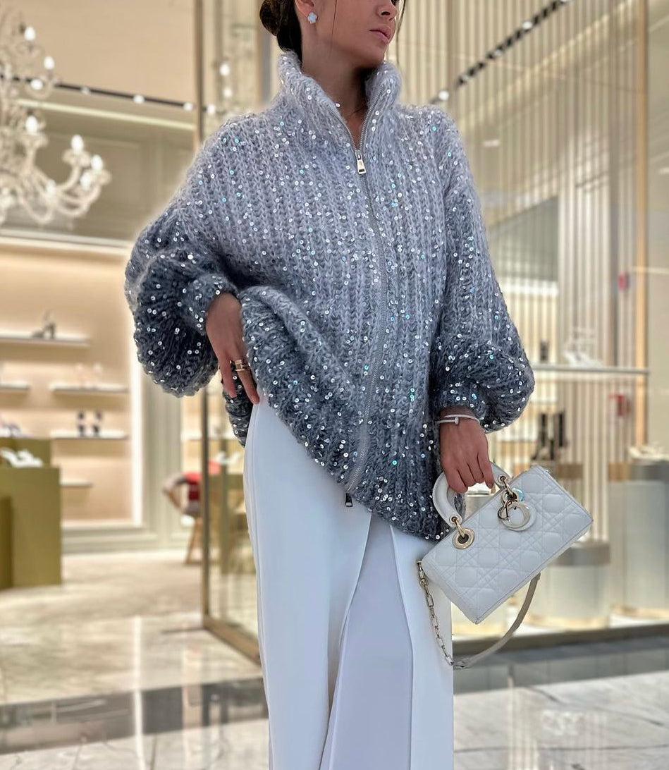 Damski sweter z cekinami – luźny fason