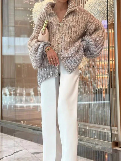 Damski sweter z cekinami – luźny fason