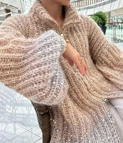 Damski sweter z cekinami – luźny fason
