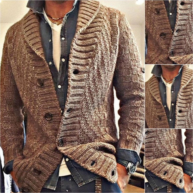 Męski sweter z dzianiny w stylu vintage | Marynarka z klapami