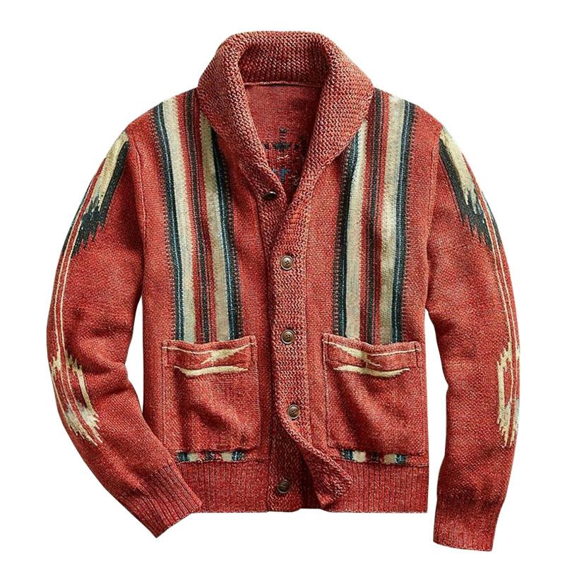 Męski sweter z dzianiny w stylu vintage | Klapy żakardowe
