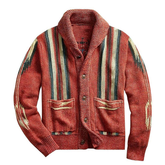 Męski sweter z dzianiny w stylu vintage | Klapy żakardowe