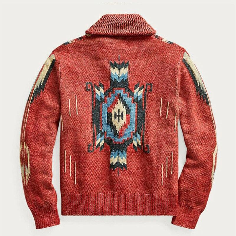 Męski sweter z dzianiny w stylu vintage | Klapy żakardowe