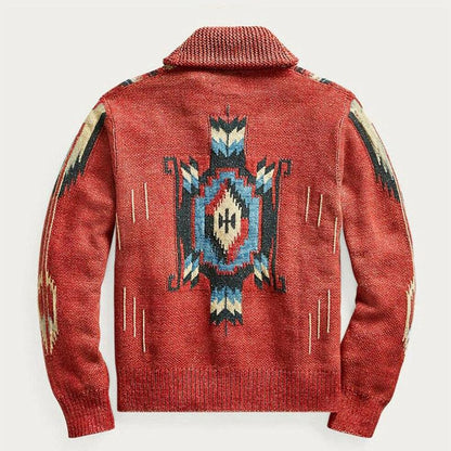 Męski sweter z dzianiny w stylu vintage | Klapy żakardowe