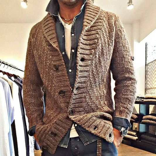 Męski sweter z dzianiny w stylu vintage | Marynarka z klapami